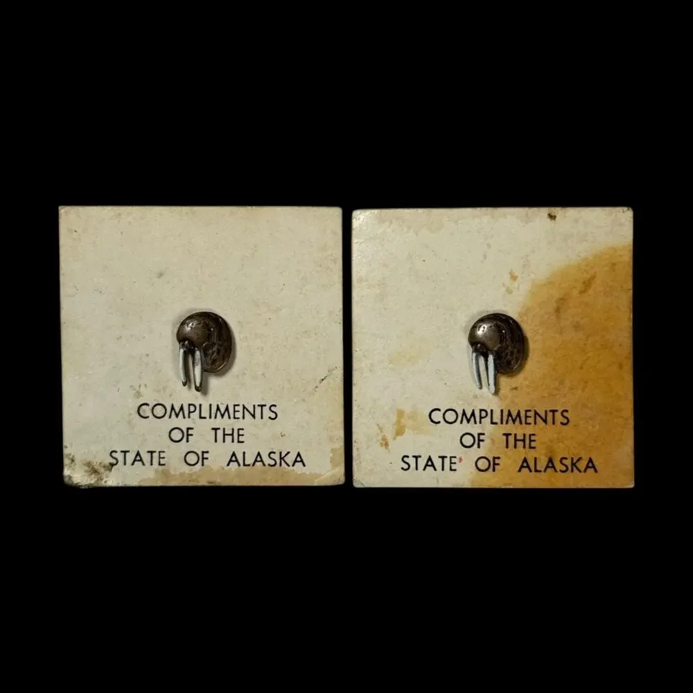 Lot of 2 Vintage Compliments of The State of Alaska Walrus brass Lapel Pin